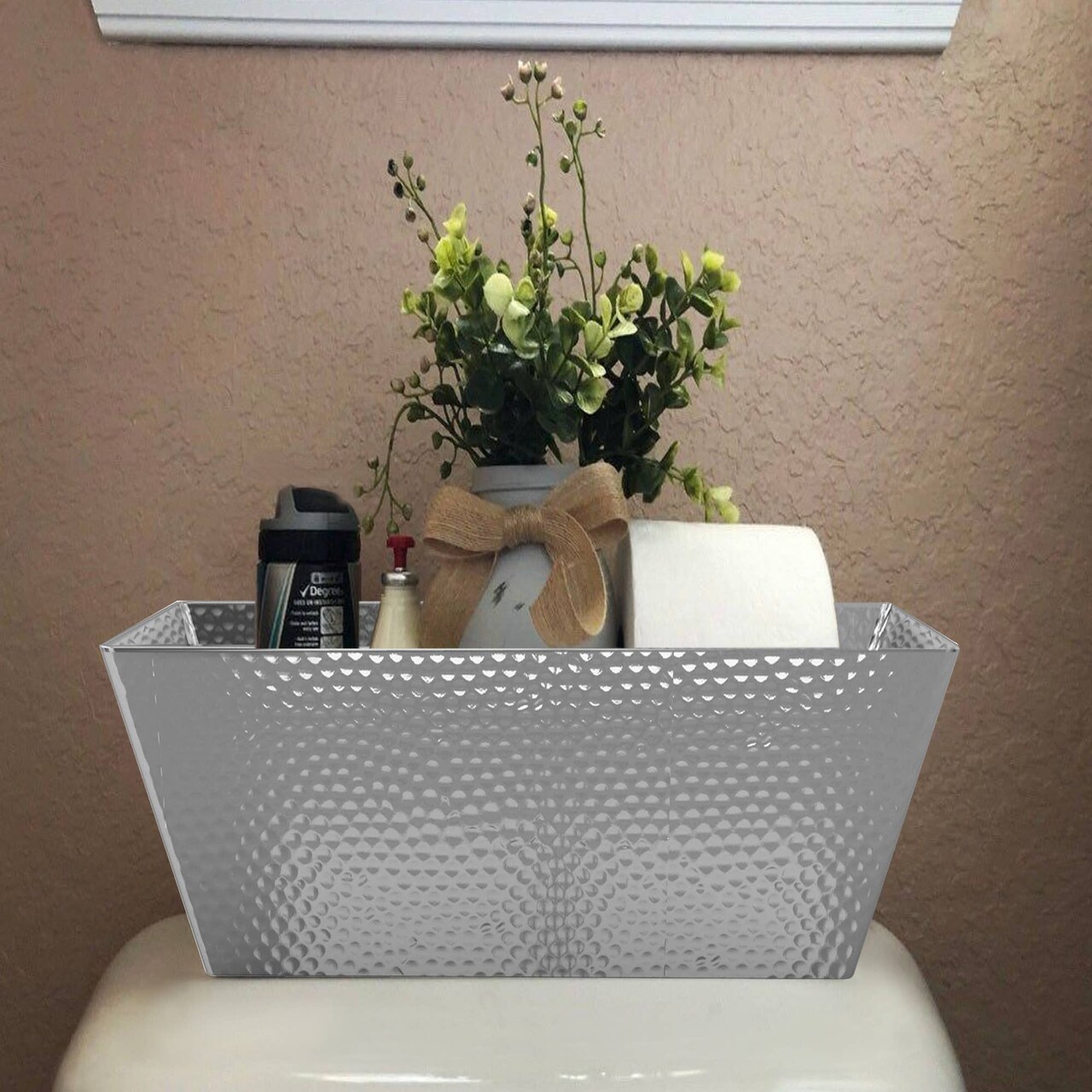 Hammered Stainless Steel Vanity Toilet Tank Tray | Shiny Finish | Sleek & Luxury Bathroom Accessory